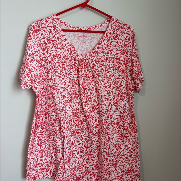 Woman Within Tops - Woman Within Red and White Floral V-Neck Tunic